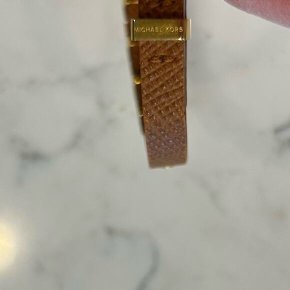 Michael Kors Brown Leather Gold Tone Studded Bracelet - Picture 3 of 5